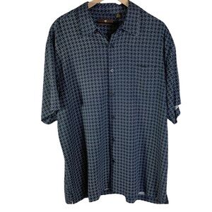 TOSCANO Men's Size XXL Button Front Short Sleeve Shirt Blue Print Silk Blend